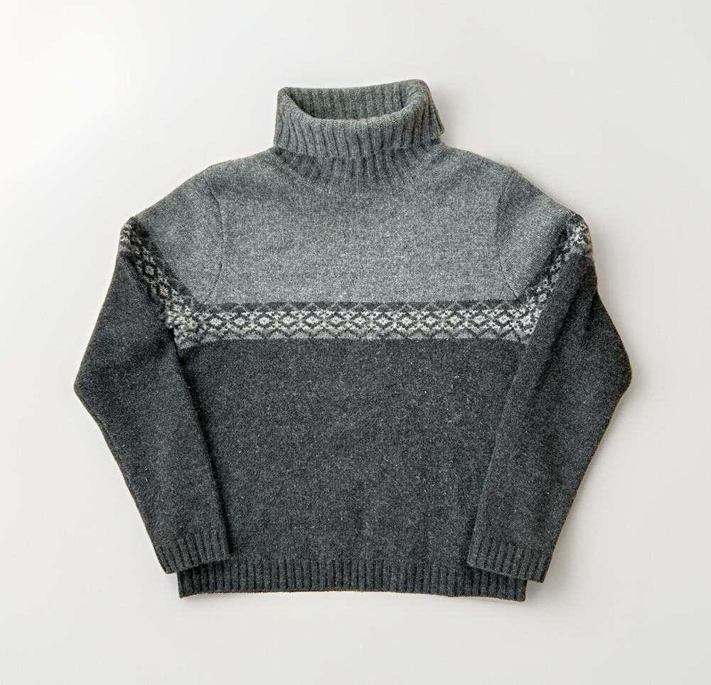 Eddie Bauer Lambswool Fair Isle Sweater Womens Med Vintage 90's Turtleneck Grey